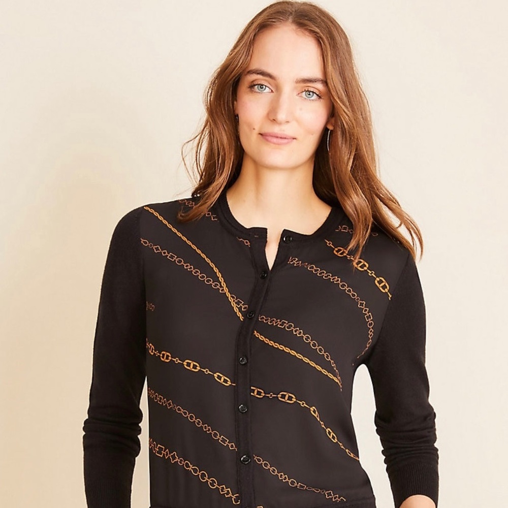 New, ANN TAYLOR Chain Mixed Media Cardigan